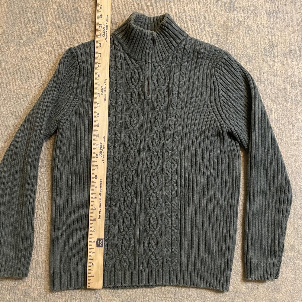 Lands End Sweater Youth Medium 10-12 Green Cotton Cable Knit Quarter Zip Mock - Picture 4 of 11